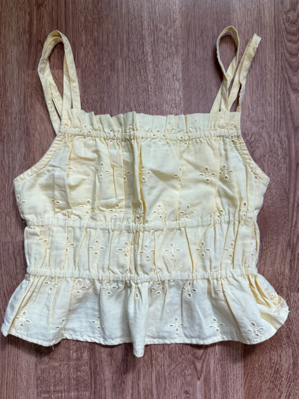 Yellow Eyelet Ruffle Tank Top